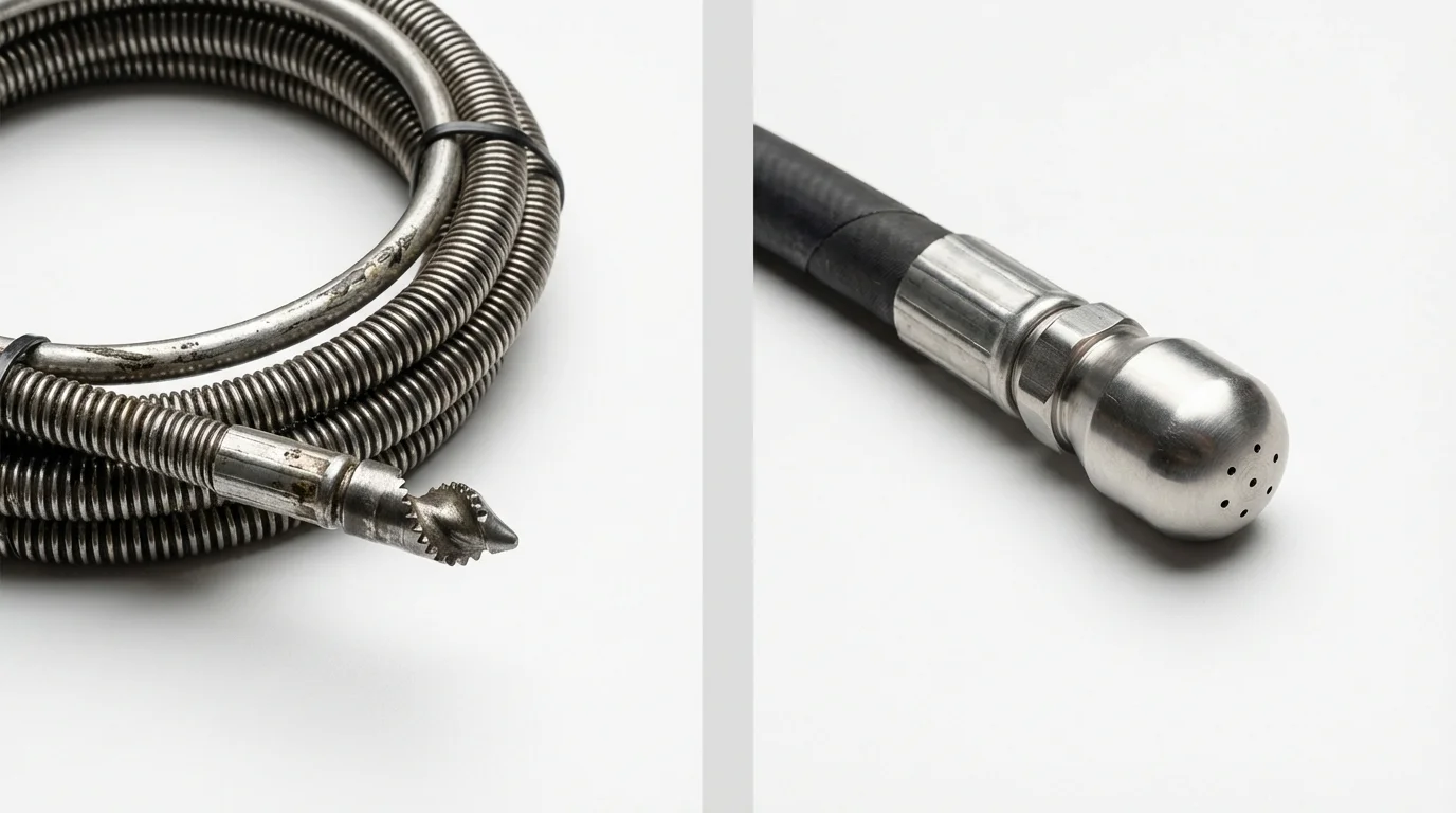 Drain snake cable and hydro jetting nozzle used for drain cleaning in Ventnor City, NJ