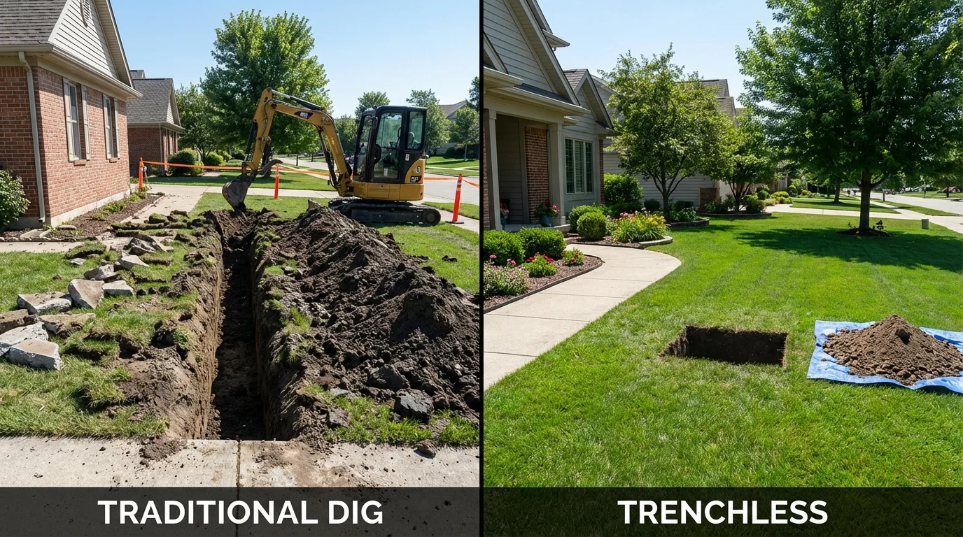 Trenchless sewer repair with minimal yard damage versus traditional excavation in Ventnor City, NJ